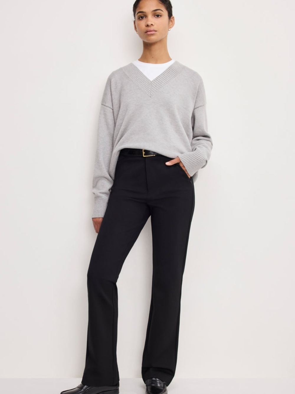 Good American Black High-Rise Soft Stretch Ponte Straight Trousers 27/4
